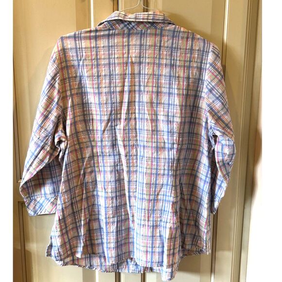 Vintage Allison Daley Pastel Plaid Button-Down Blouse - Size Large - Picture 2 of 4